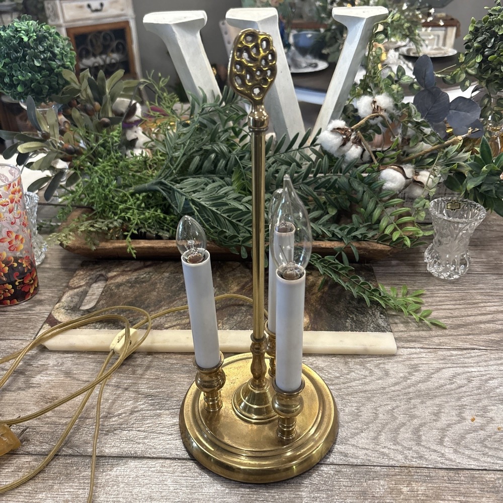 Vintage Brass Triple Candlestick Candelabra Desk Table Lamp